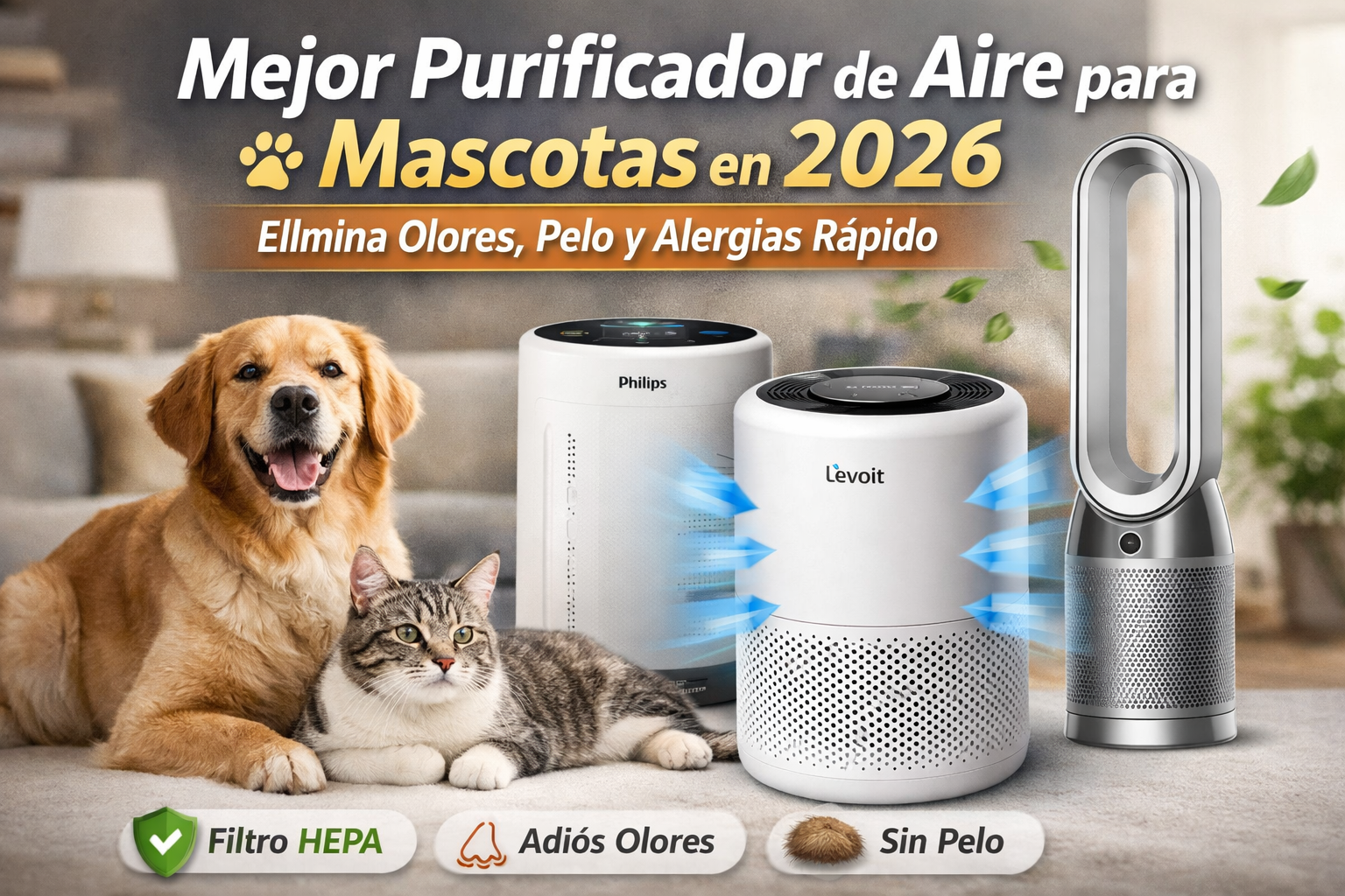 purificador de aire para mascotas eliminando pelo olores y alergias en casa