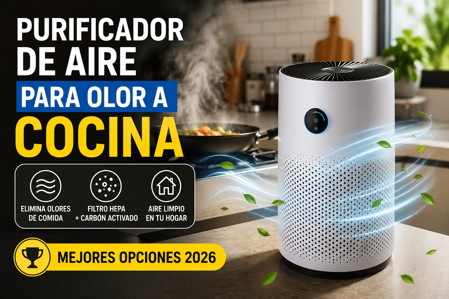 Purificador de aire para olor a cocina eliminando olor a comida con filtro HEPA y carbón activado