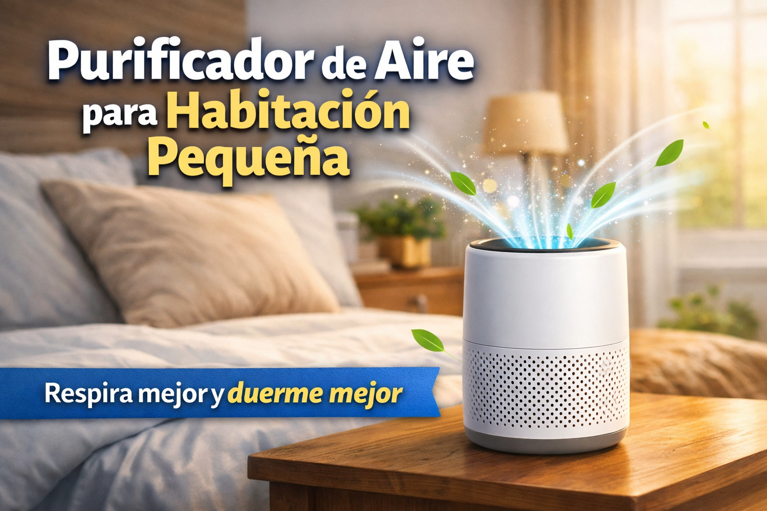Purificador de aire para habitación pequeña en dormitorio eliminando polvo y alérgenos, mejorando la calidad del aire para dormir mejor