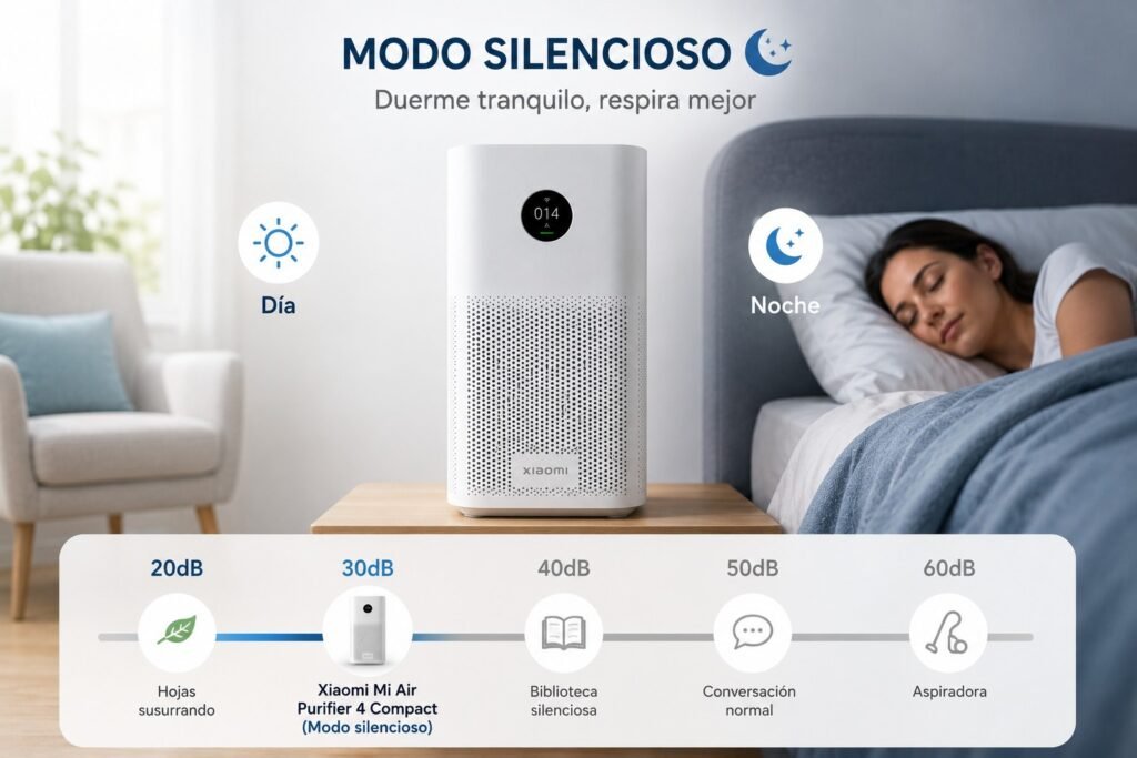 Xiaomi Mi Air Purifier 4 Compact en modo silencioso para dormir