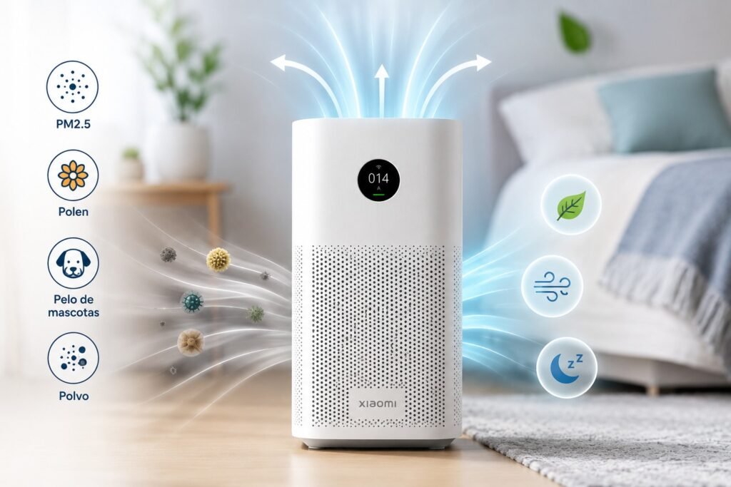 Xiaomi Mi Air Purifier 4 Compact filtrando polvo, PM2.5, polen y pelo de mascotas