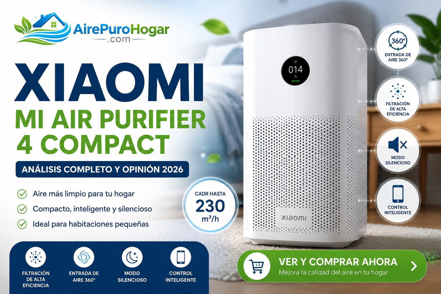 Xiaomi Mi Air Purifier 4 Compact, purificador de aire compacto para habitaciones pequeñas